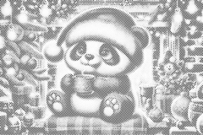 Mal-med-prikker -  Julepanda og en kop kaffe