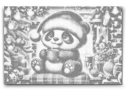 Mal-med-prikker -  Julepanda og en kop kaffe