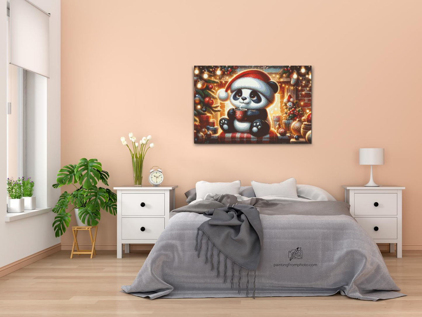 Diamond Painting - Julepanda og en kop kaffe