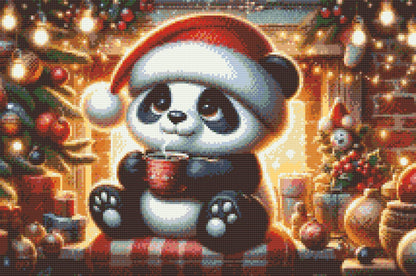 Diamond Painting - Julepanda og en kop kaffe