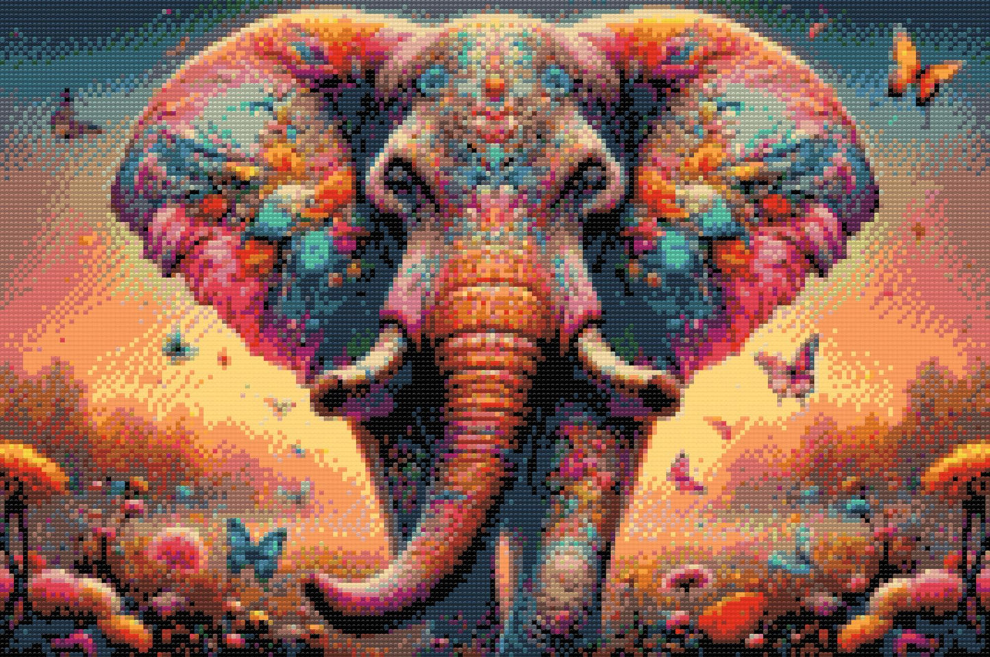 Diamond Painting - Farverige elefanter og sommerfugle