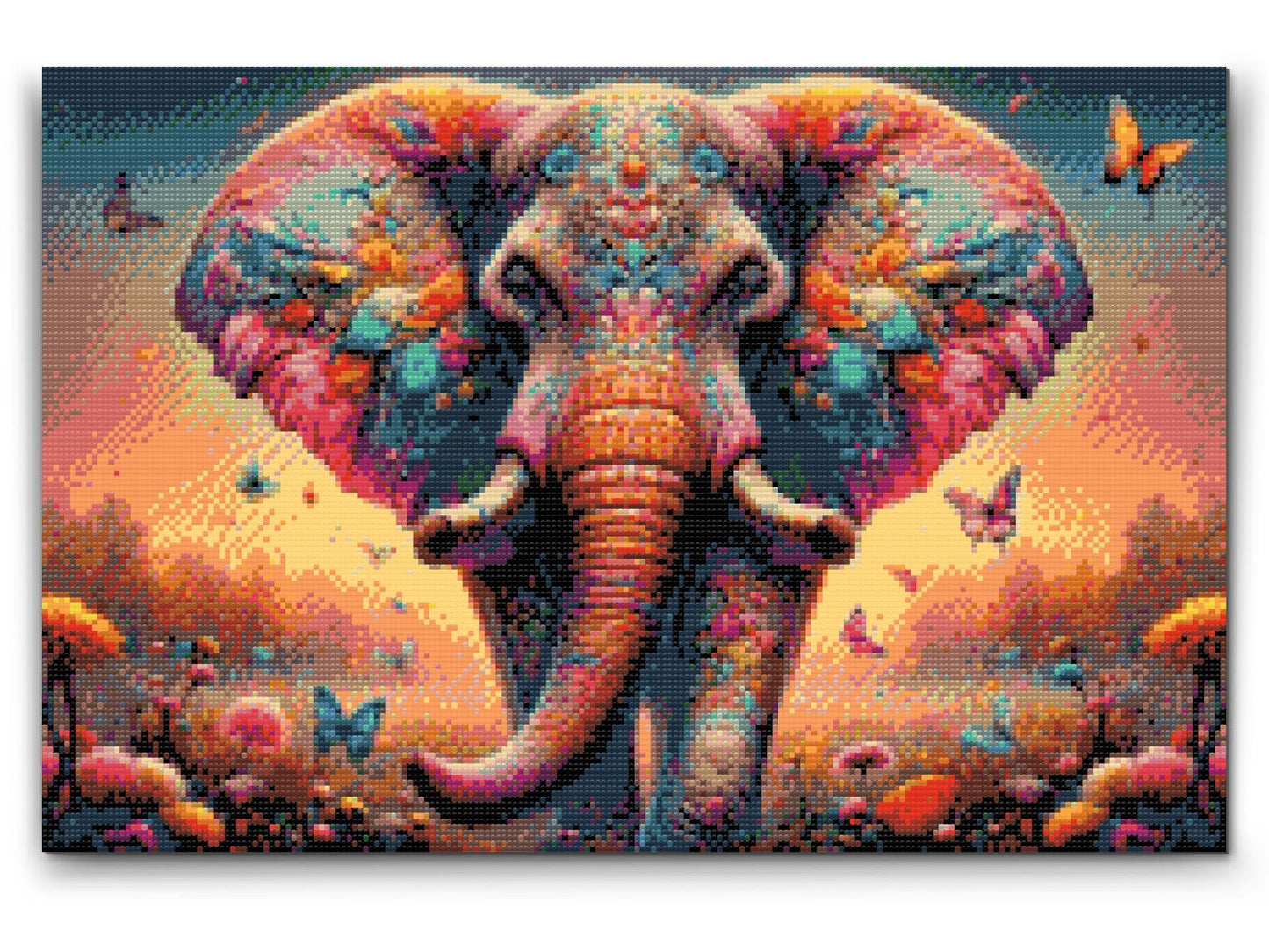 Diamond Painting - Farverige elefanter og sommerfugle