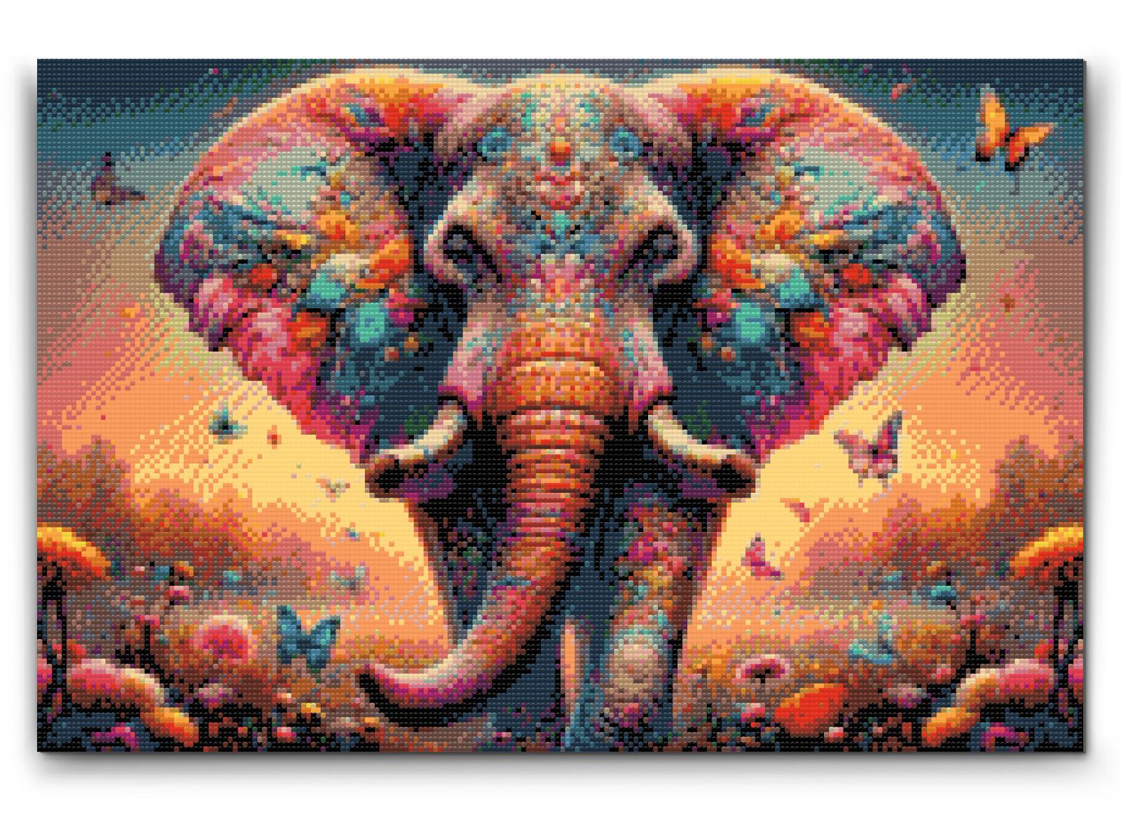 Diamond Painting - Farverige elefanter og sommerfugle