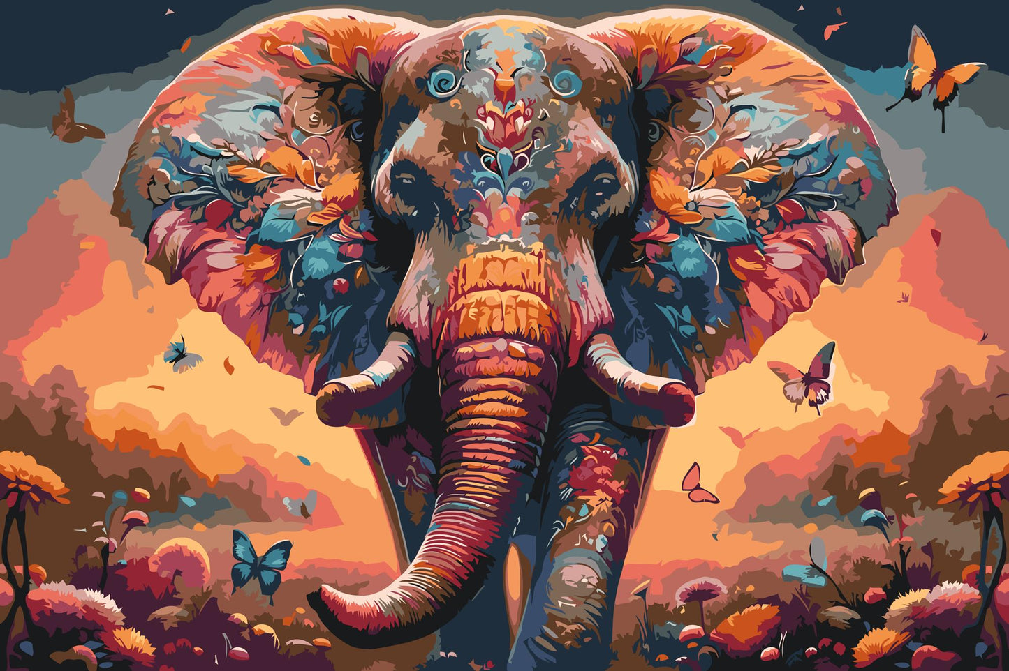 Paint by Numbers - Farverige elefanter og sommerfugle