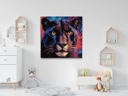 Diamond Painting - Panter i nuancer af rød og blå