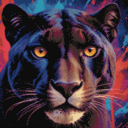 Diamond Painting - Panter i nuancer af rød og blå