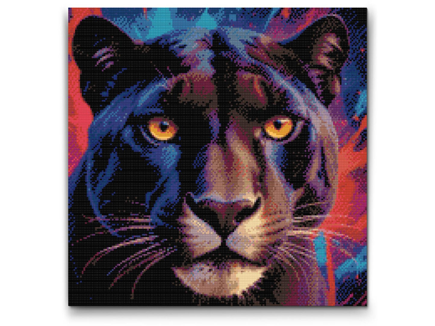 Diamond Painting - Panter i nuancer af rød og blå