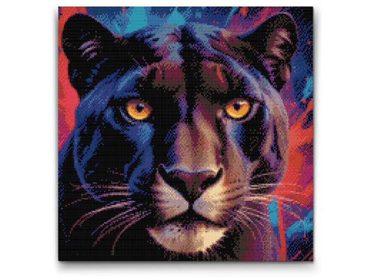 Diamond Painting - Panter i nuancer af rød og blå