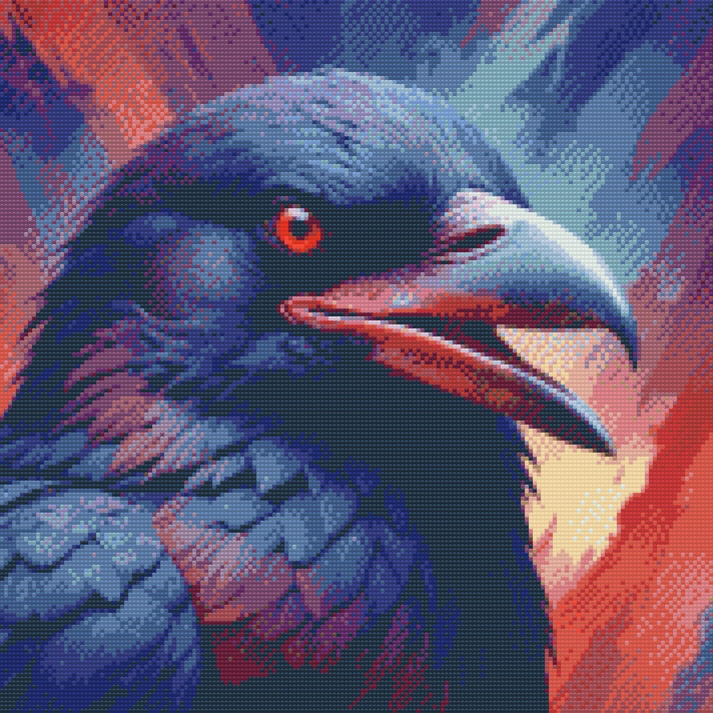 Diamond Painting - Ravn i nuancer af rød og blå