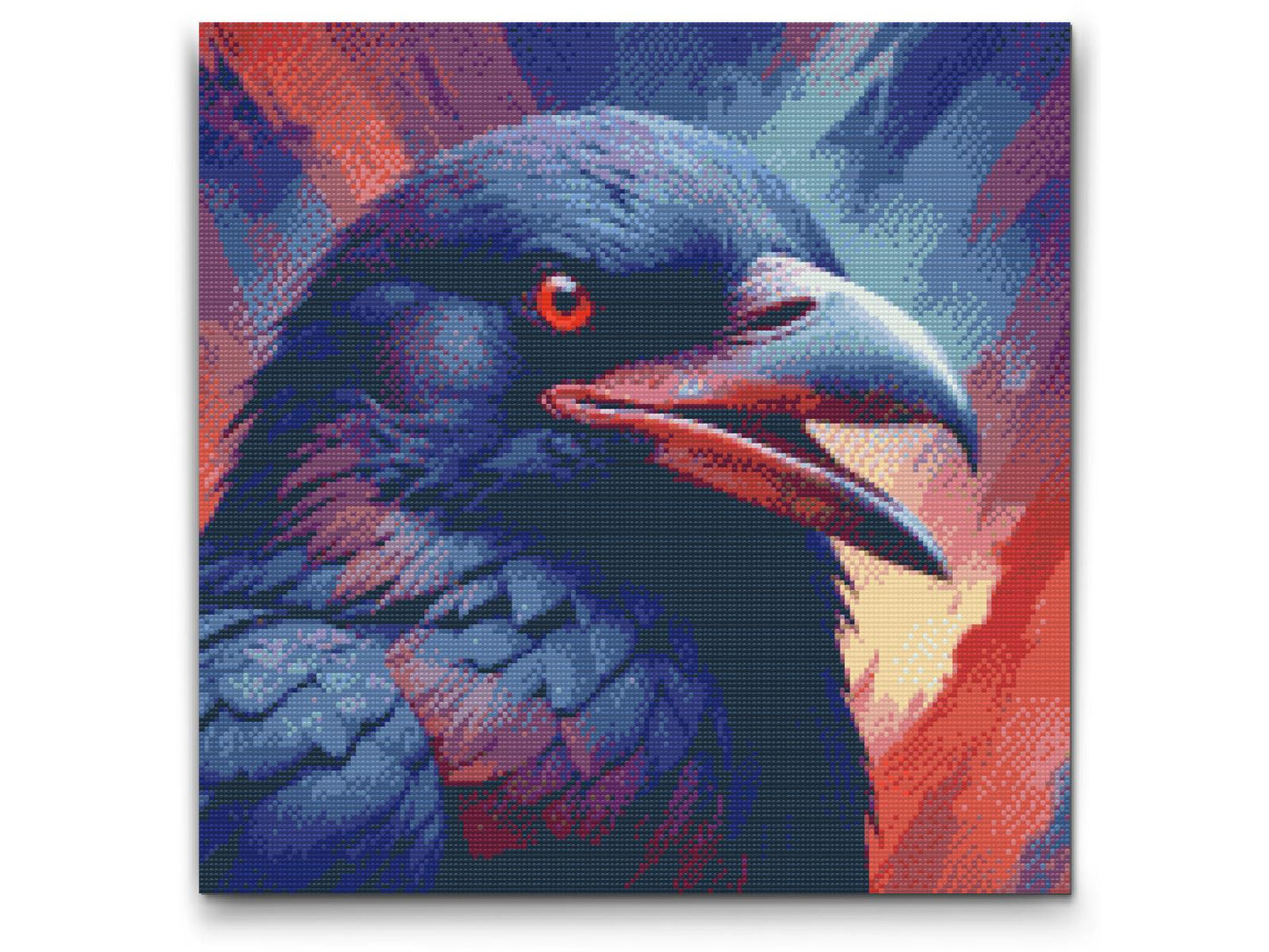 Diamond Painting - Ravn i nuancer af rød og blå