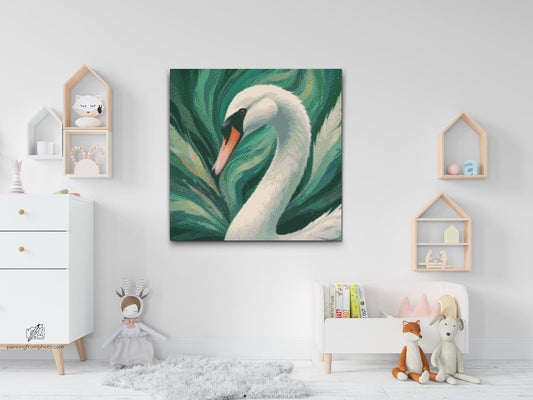 Diamond Painting - Svane i nuancer af dæmpet grønt