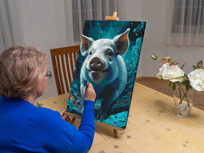 Paint by Numbers - Pattegrise i nuancer af mørk turkis