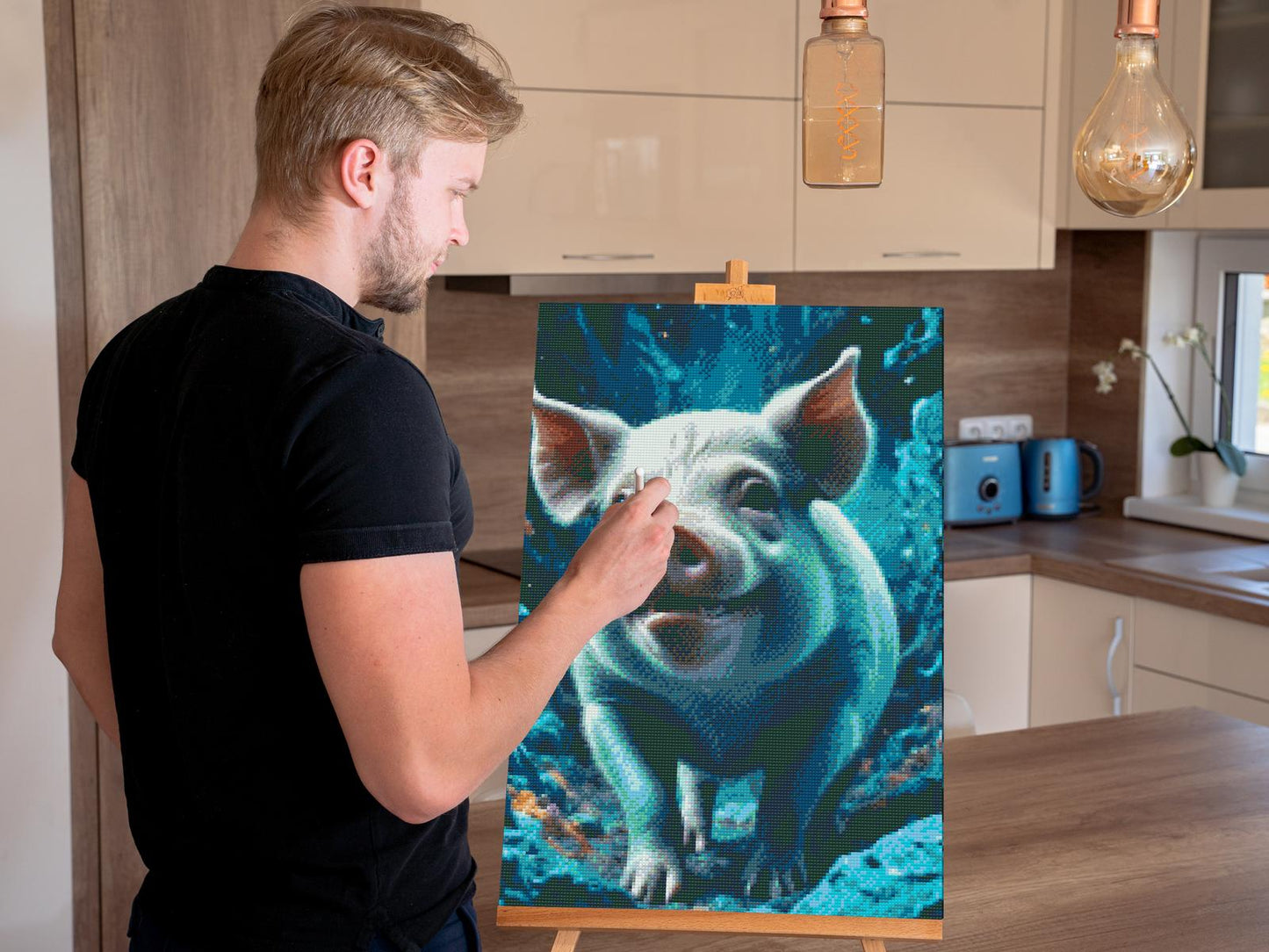 Diamond Painting - Pattegrise i nuancer af mørk turkis