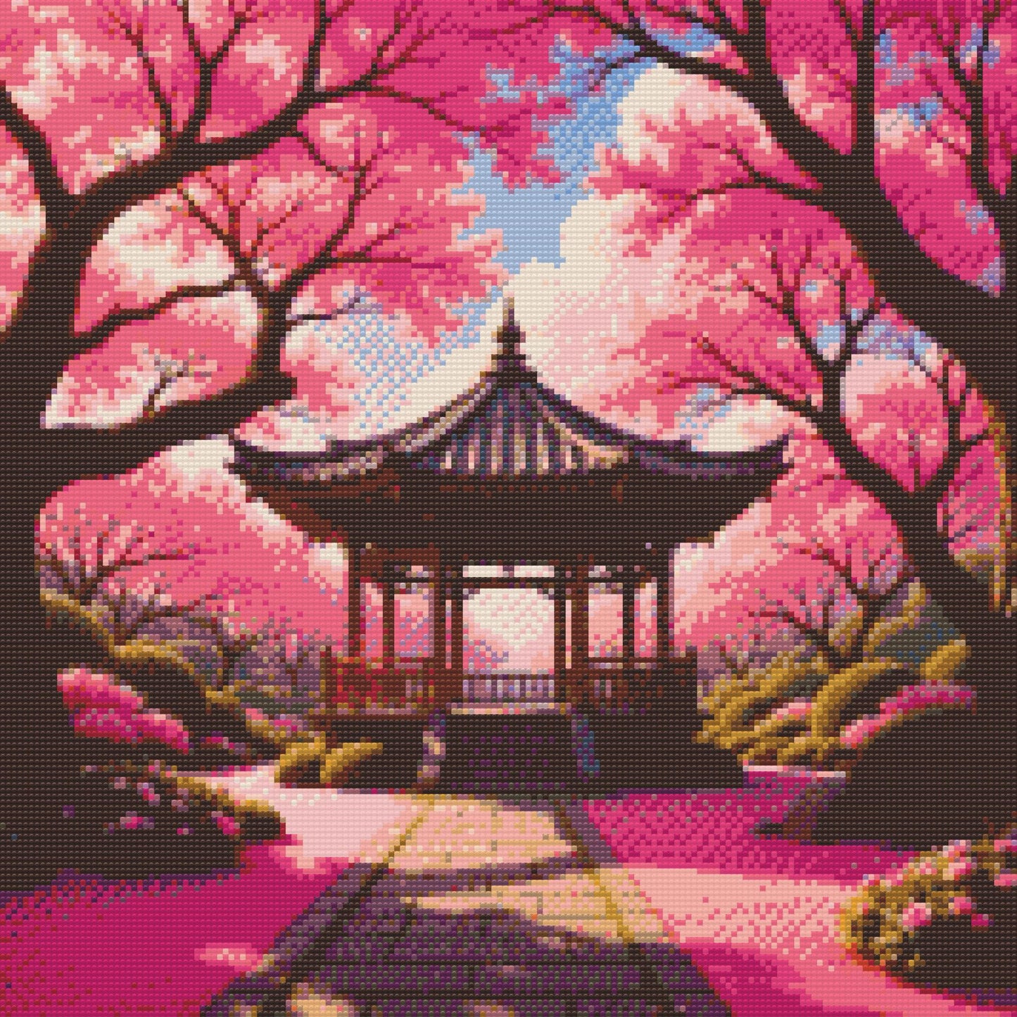 Diamond Painting - Blomstrende sakura med en pavillon