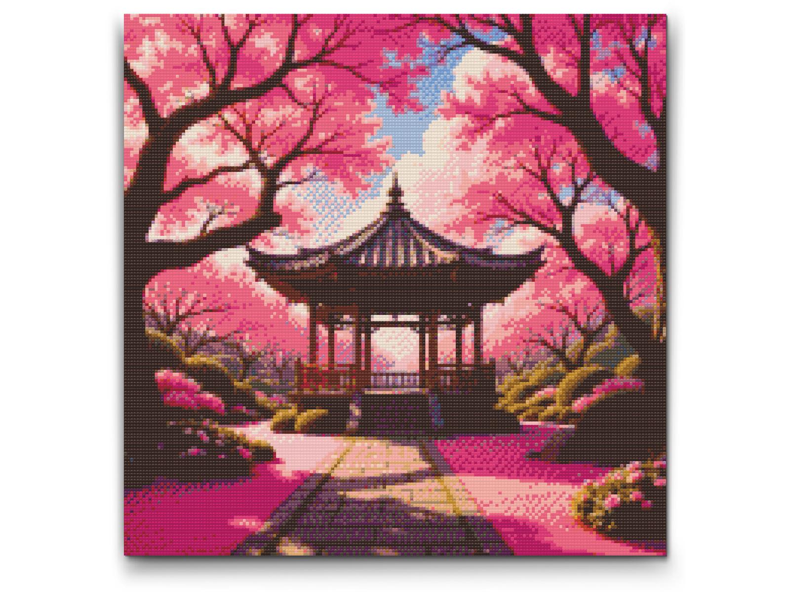 Diamond Painting - Blomstrende sakura med en pavillon