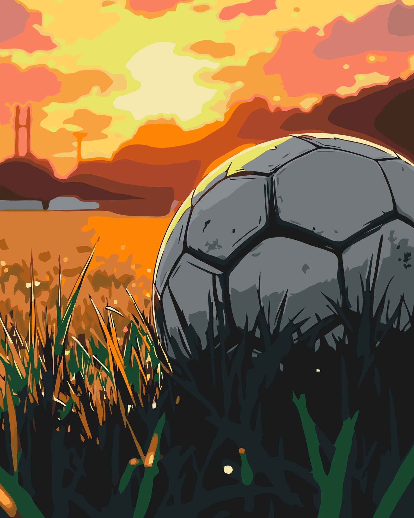 Paint by Numbers - Fodbold ved solnedgang