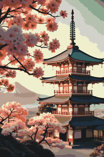 Paint by Numbers - Pagode med sakura