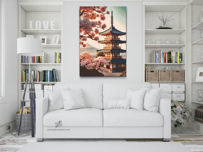 Diamond Painting - Pagode med sakura