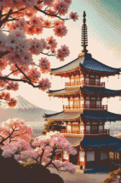 Diamond Painting - Pagode med sakura