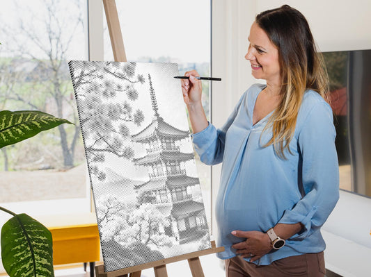 Mal-med-prikker -  Pagode med sakura