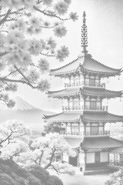 Mal-med-prikker -  Pagode med sakura