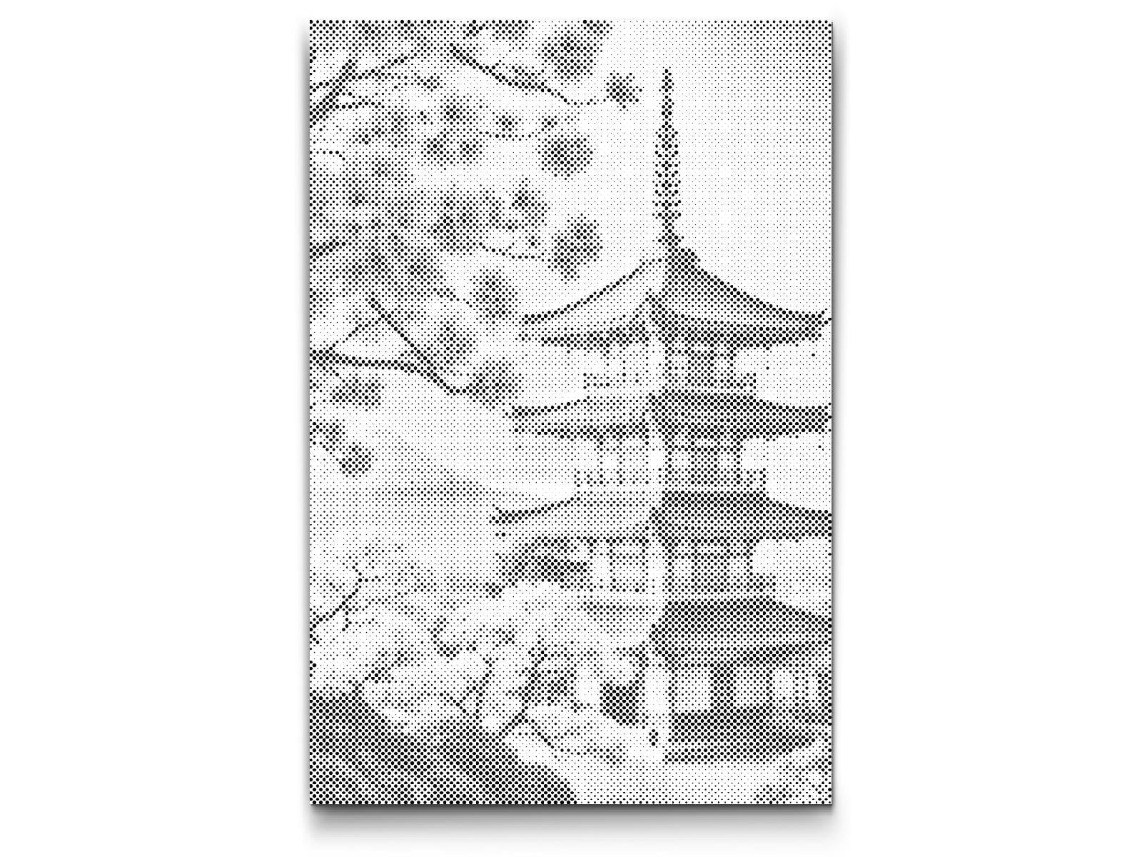 Mal-med-prikker -  Pagode med sakura