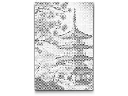 Mal-med-prikker -  Pagode med sakura