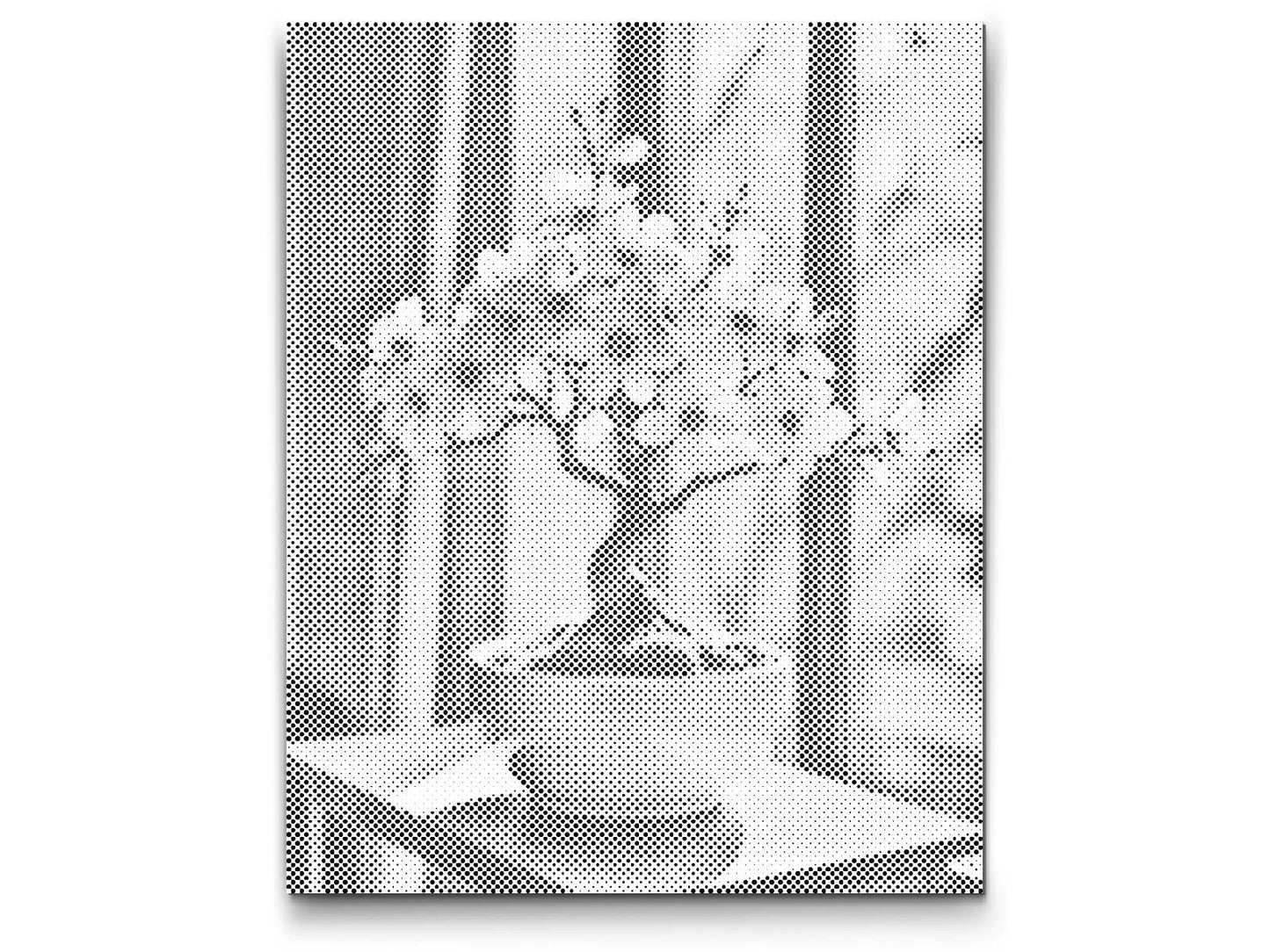 Mal-med-prikker -  Sakura bonsai ved vinduet