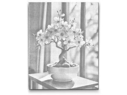 Mal-med-prikker -  Sakura bonsai ved vinduet