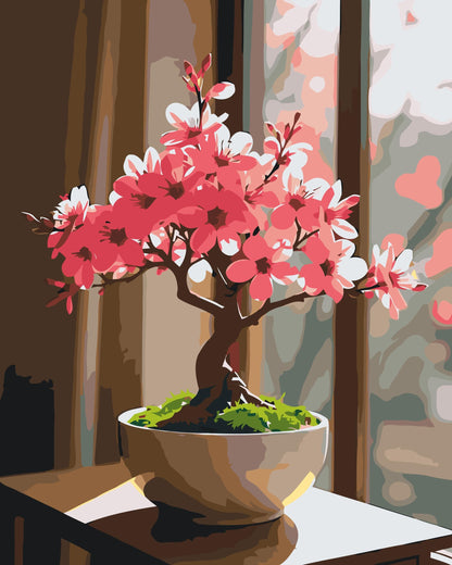 Paint by Numbers - Sakura bonsai ved vinduet