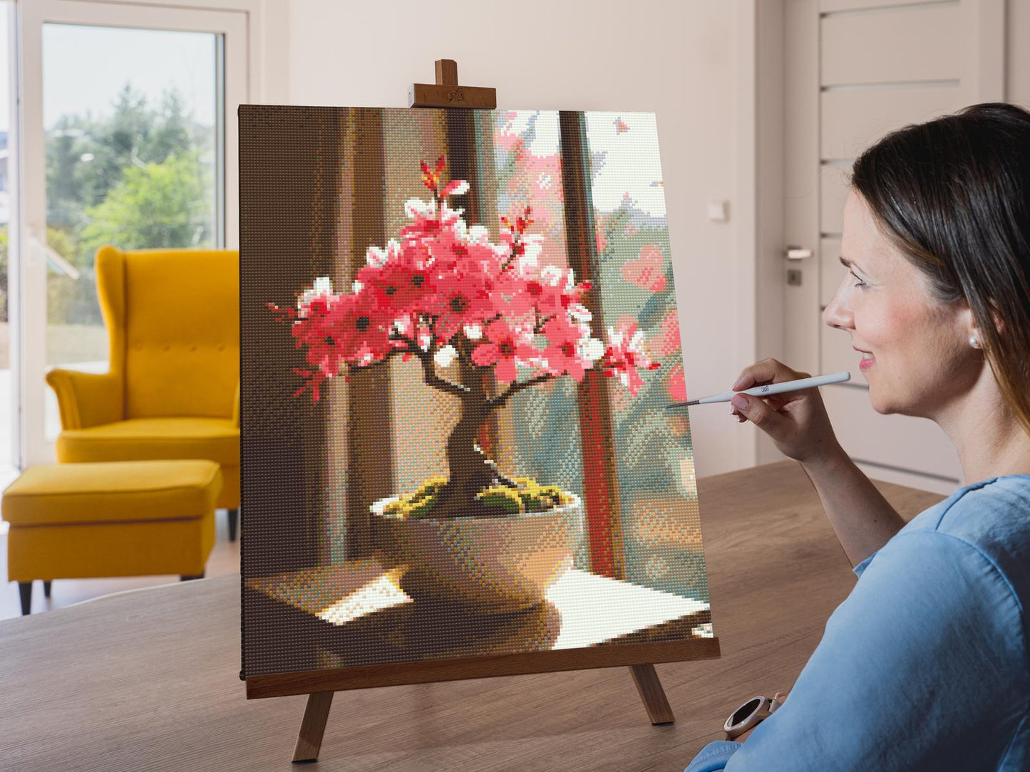 Diamond Painting - Sakura bonsai ved vinduet