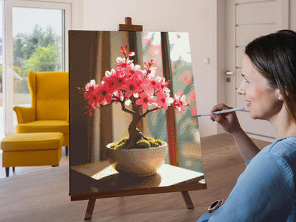 Diamond Painting - Sakura bonsai ved vinduet