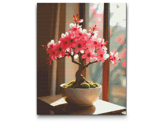 Diamond Painting - Sakura bonsai ved vinduet