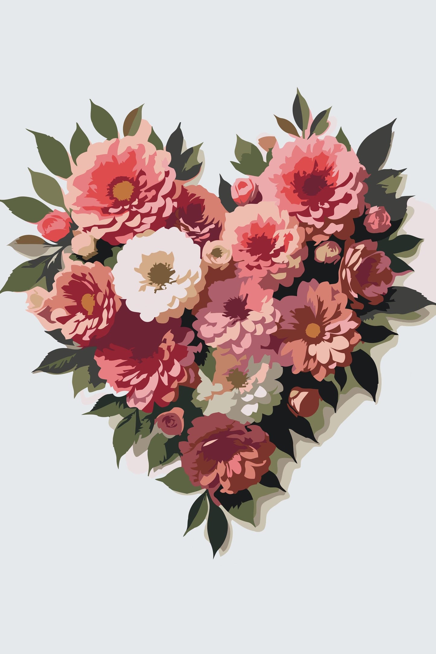 Paint by Numbers - Hjerte lavet af blomster
