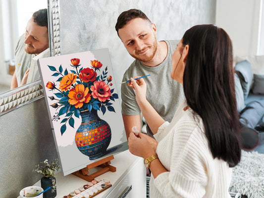 Paint by Numbers - Farverig buket i en mosaikvase