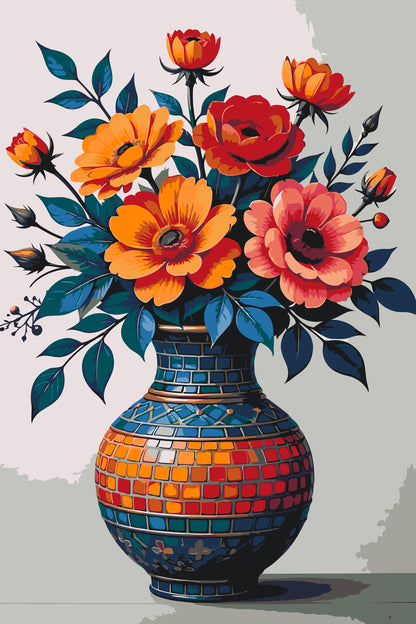 Paint by Numbers - Farverig buket i en mosaikvase