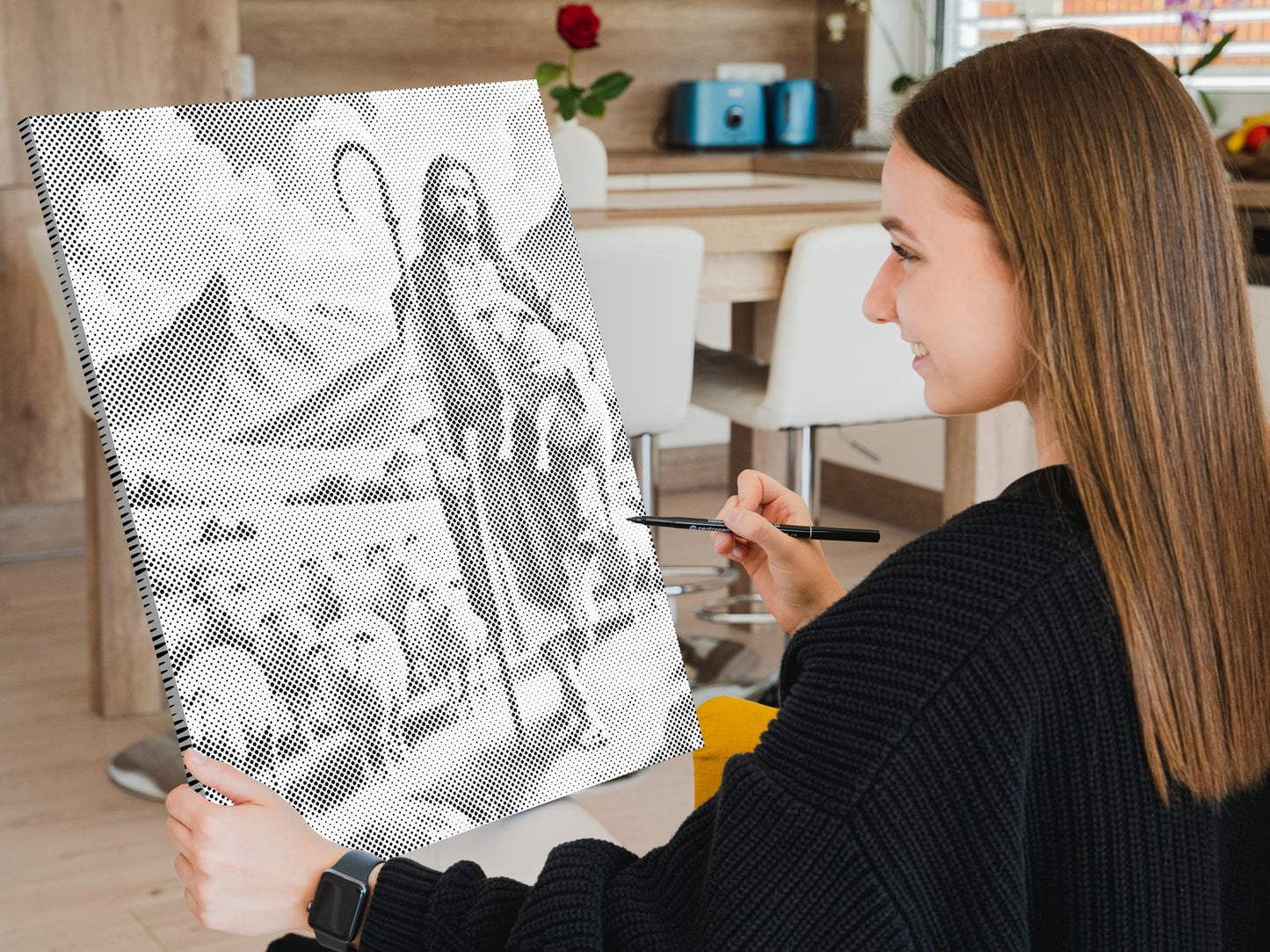 Mal-med-prikker -  Jesus med får på græsmarken