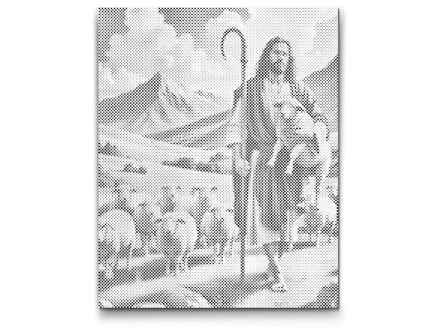 Mal-med-prikker -  Jesus med får på græsmarken