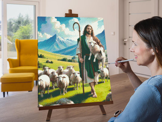 Diamond Painting - Jesus med får på græsmarken