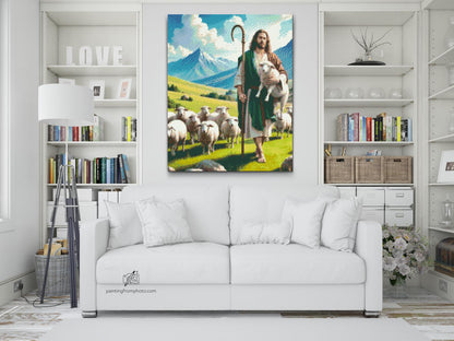 Diamond Painting - Jesus med får på græsmarken