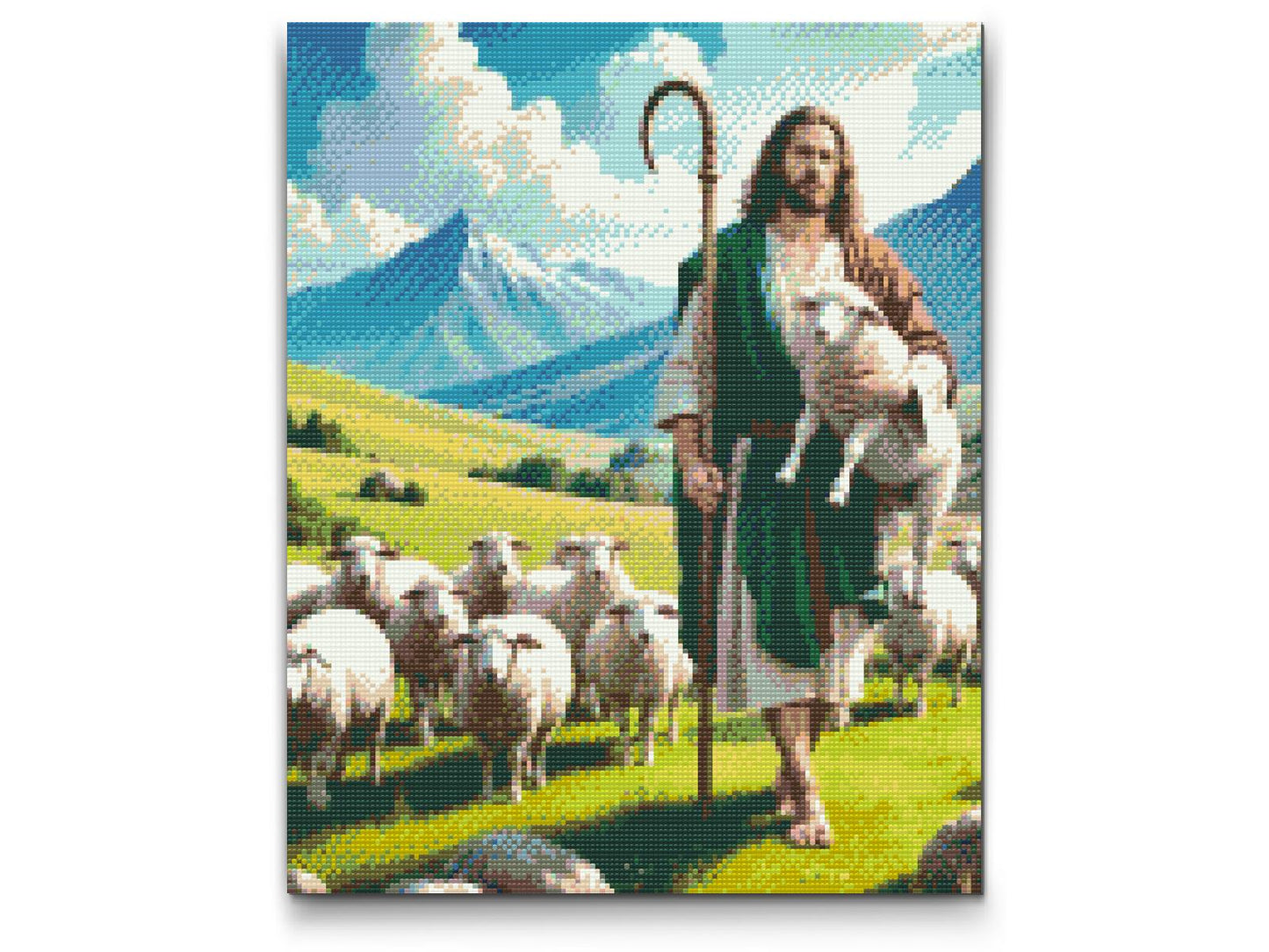 Diamond Painting - Jesus med får på græsmarken