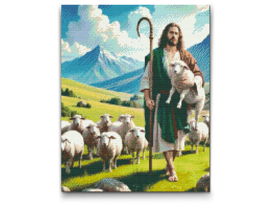 Diamond Painting - Jesus med får på græsmarken