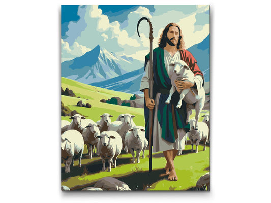 Paint by Numbers - Jesus med får på græsmarken