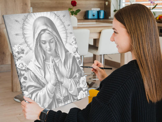 Mal-med-prikker -  Den bedefulde Maria