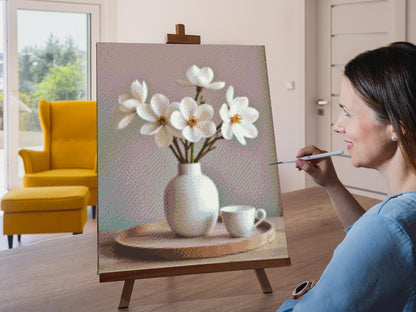 Diamond Painting - Forårshvide blomster i en vase