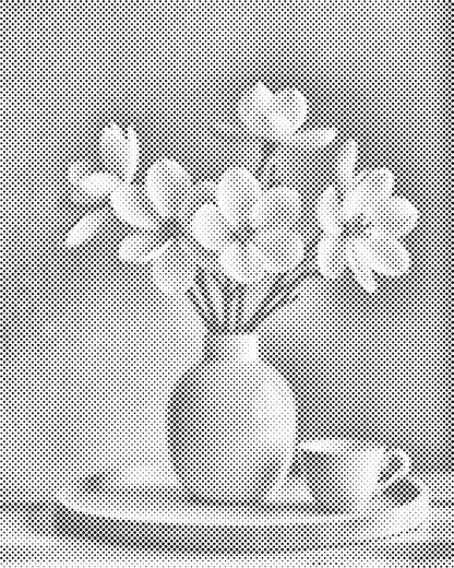Mal-med-prikker -  Forårshvide blomster i en vase
