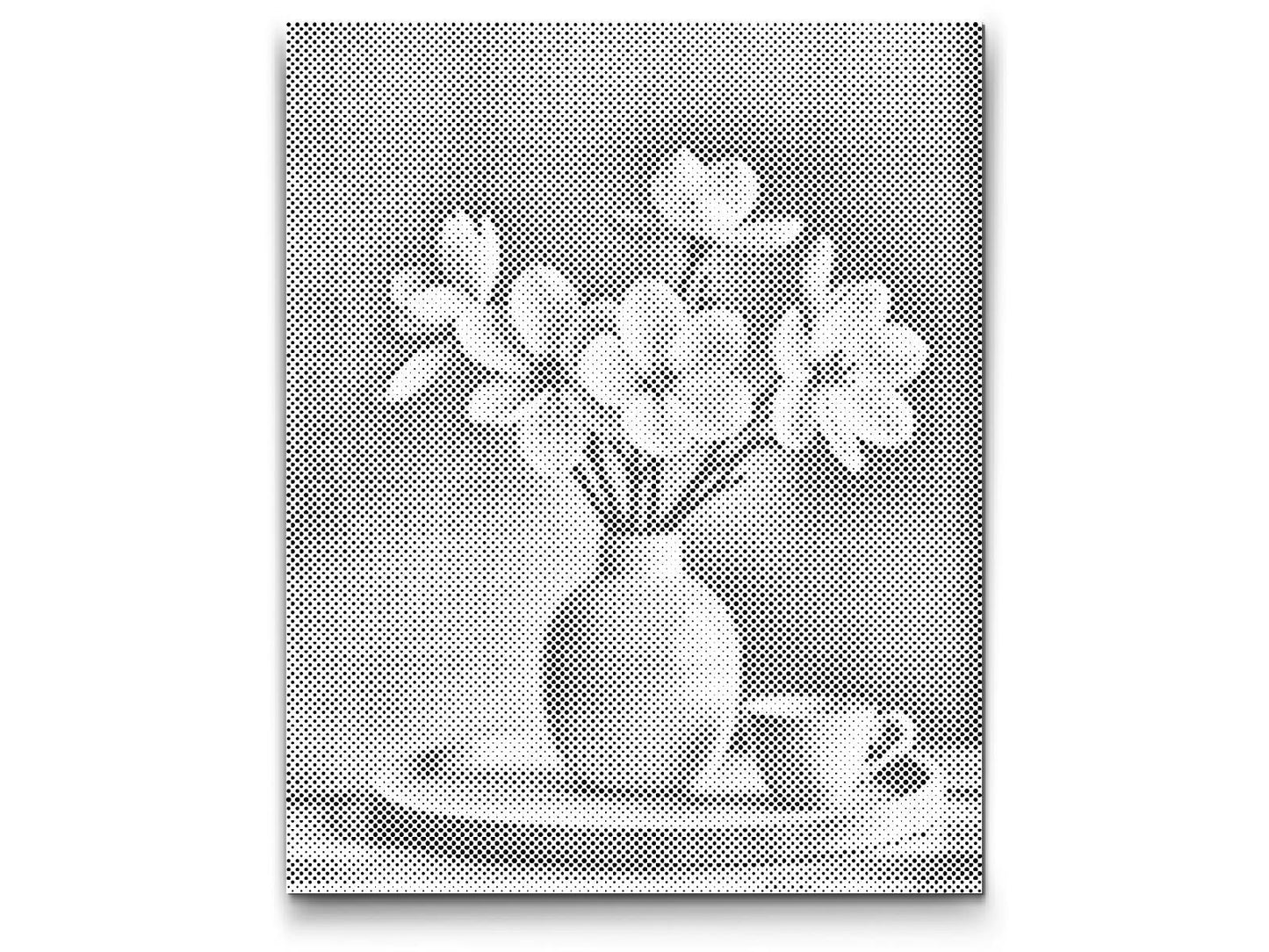 Mal-med-prikker -  Forårshvide blomster i en vase