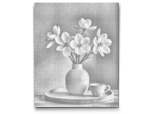 Mal-med-prikker -  Forårshvide blomster i en vase