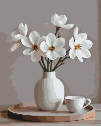 Paint by Numbers - Forårshvide blomster i en vase