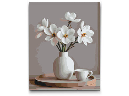 Paint by Numbers - Forårshvide blomster i en vase
